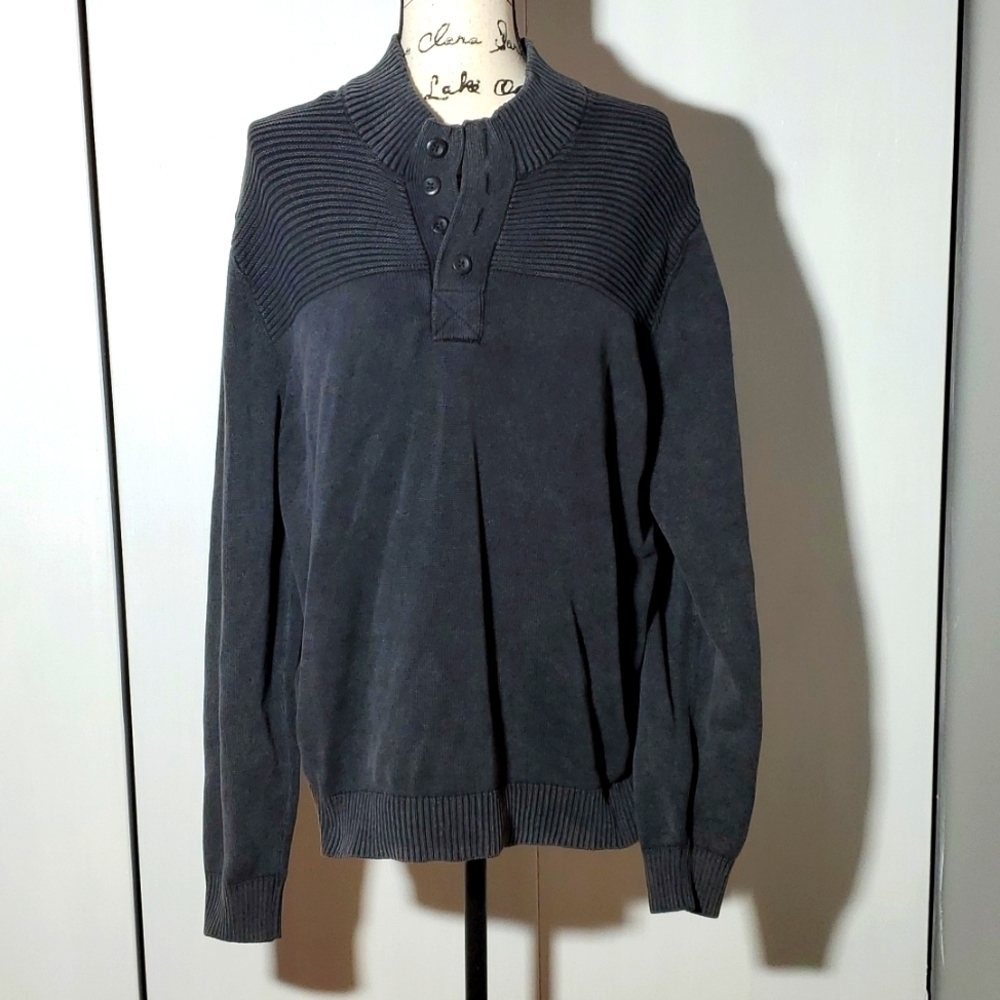 Ruff Hewn- Mens Dark Gray button neck Sweater Sz. XL